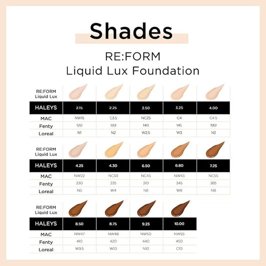 HALEYS RE:FORM Liquid Lux Foundation (8.50) Vegan, Cruelty-Free Foundation Makeup - Even Skin Tone and Cover Blemishes & Imperfections with a Luminous Finish for Long-Lasting Wear
