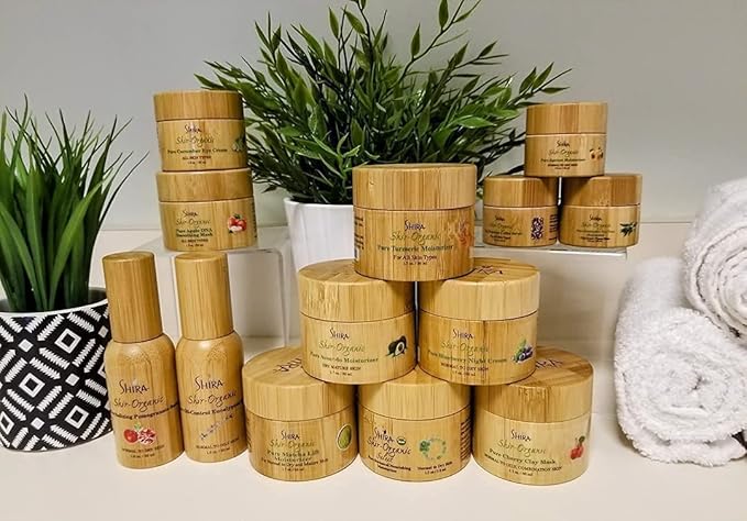 Shira Shir-Organic 4 pack for Normal to Dry Skin - Coconut Oatmeal Cleanser, Pomegranate Toner & Apricot Moisturizer & AHA Treatment Scrub