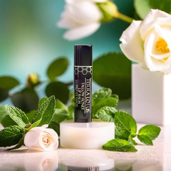 Tallow Lip Balm (3 Pack) - Hydrating With Organic Italian Olive Oil, Pure Grass Fed Tallow, and Beeswax - Long Lasting Lip Therapy (Mint)