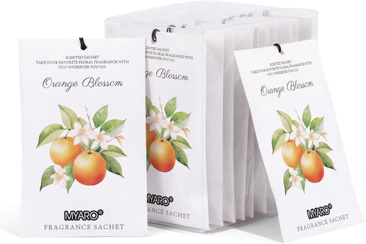 MYARO 12 Packs Orange Blossom Scented Sachets for Drawer and Closet, Long-Lasting Closet Sachet Bags Drawer deodorizers Fresh Scents, Home Fragrance for Lover