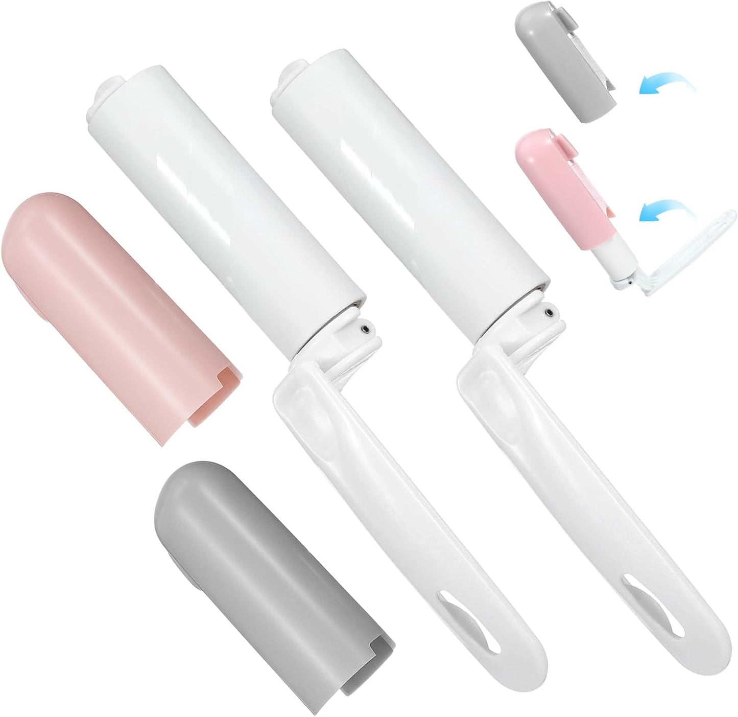 2Pcs Mini Lint Roller Travel Size Portable Lint Roller for Pet Hair Remover Pocket Travel Essentials for Clothes Reusable Purse Accessories Backpack Essentials (Pink Gray)