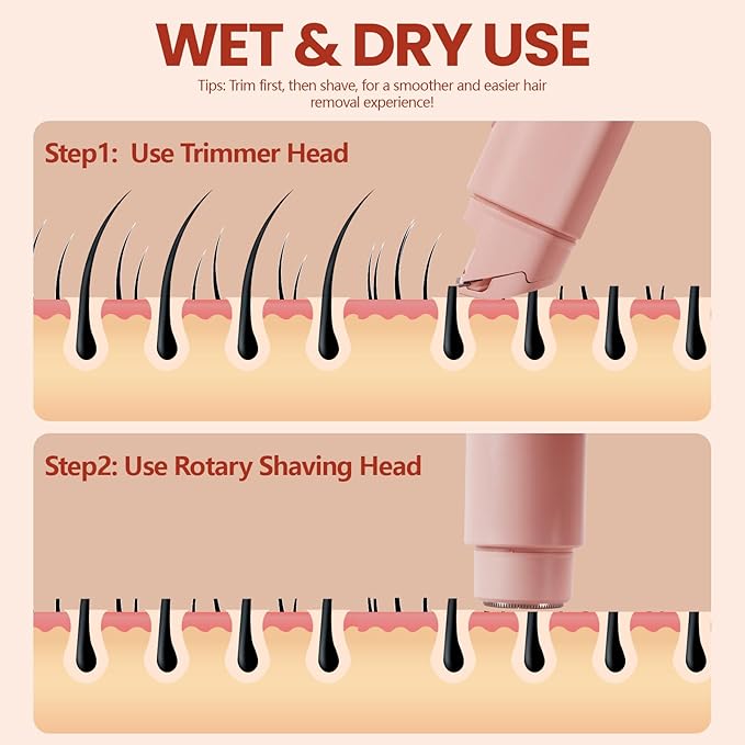 Dermave Bikini Shaver - Electric Bikini Trimmer for Women, Dual Head Shaver, 2-in-1 Womens Electric Razor (Pink)