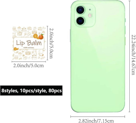 CRASPIRE Lip Balm Labels 80pcs Homemade Lip Balm Labels 2” Clear Lip Balm Labels for Tubes Printable Waterproof Lip Balm Stickers Labels for Lip Balm Handcream Candle Container（Food Logo）