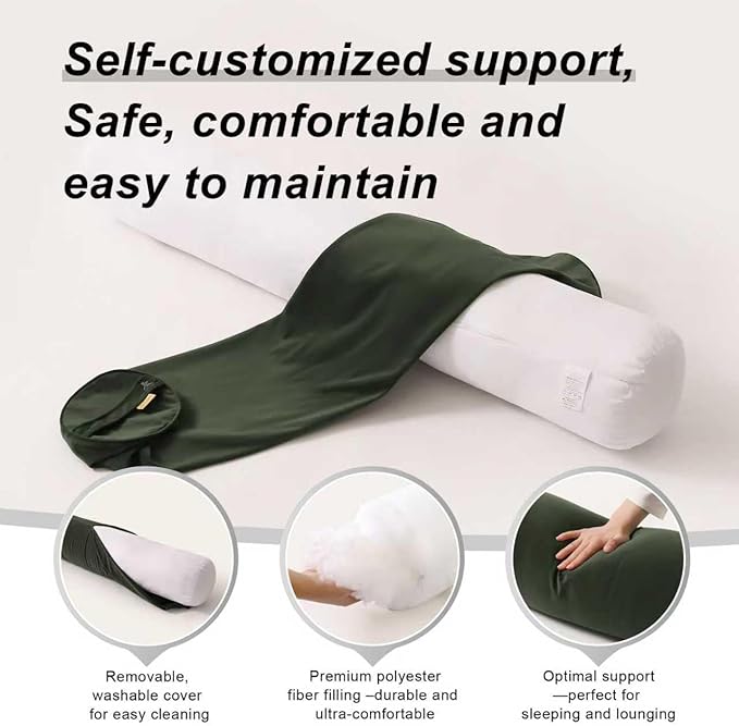 Long Round Body Pillow for Adults – Bolster Pillow for Bed, Cervical Roll Pillow, Firm Support for Sleeping,39.37 x 7.87 Inches,Jade Green