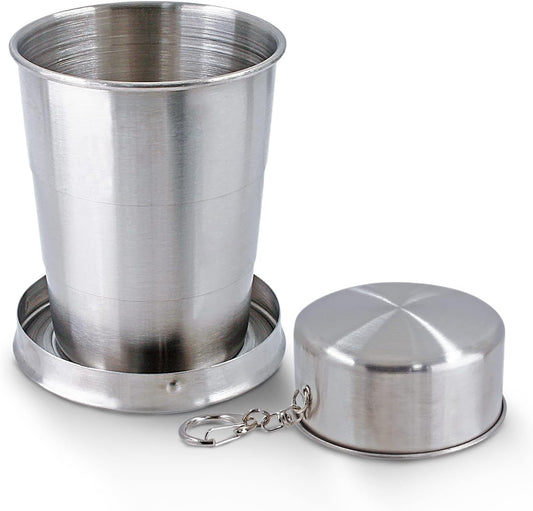 Litoexpe 5oz Collapsible Travel Cup With Keychain, Stainless Steel Folding Camping Cup Portable Drinking Mug For Hiking, Picnic and other Outdoor Activities, 150ml