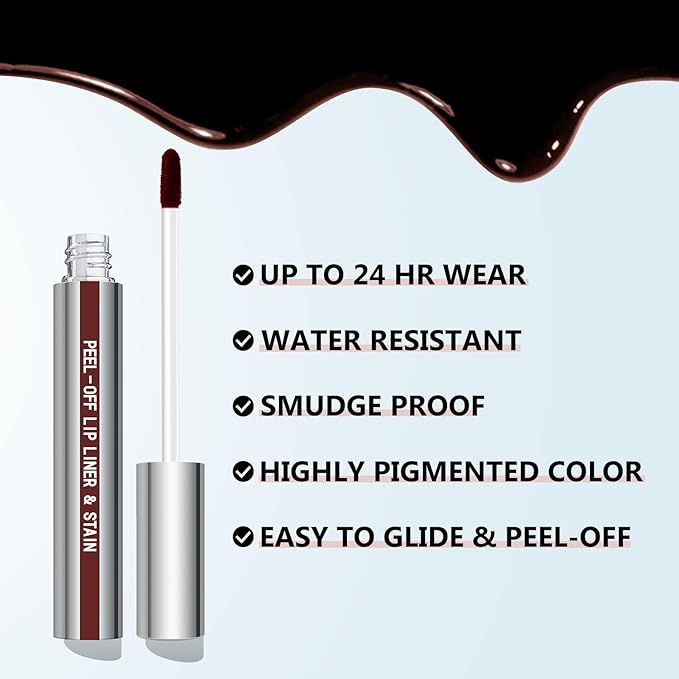 Cilrofelr Peel Off Lip Liner Stain with Tweezer, Long Wear Tattoo Lip Liner, Peel Off Lip Stain with Matte Finish, Long Lasting, Waterproof, Transfer-proof, Highly Pigmented Color (Espresso)