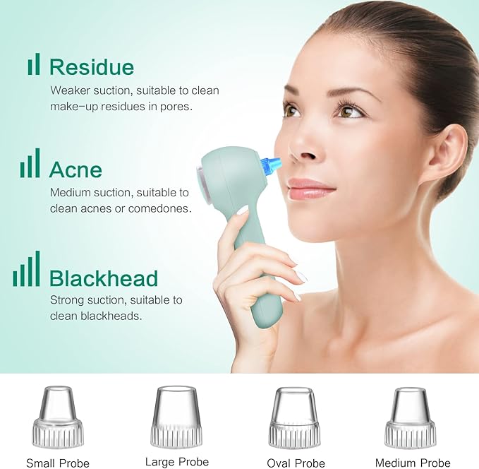 Face Scrubber Exfoliator,Facial Cleansing Brush Waterproof with LCD Screen,Blackhead Remover Vacuum with 5 Brush Heads,Face Spin Brush for Exfoliating (Green)