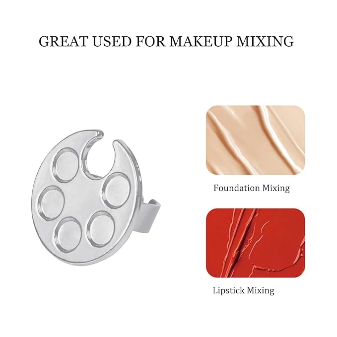 Makeup Spatula Set Stainless Steel, Make Up Tools Mini Mixing Tray with Finger Ring, Round Makeup Paint Palette