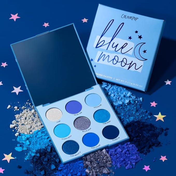 ColourPop Blue Moon Shadow Palette - Monochromatic Blue Shadow Palette with Matte, Metallic and Duochrome Finishes - High-Pigment Eye Makeup with a Long-Wearing Formula (0.3 oz)