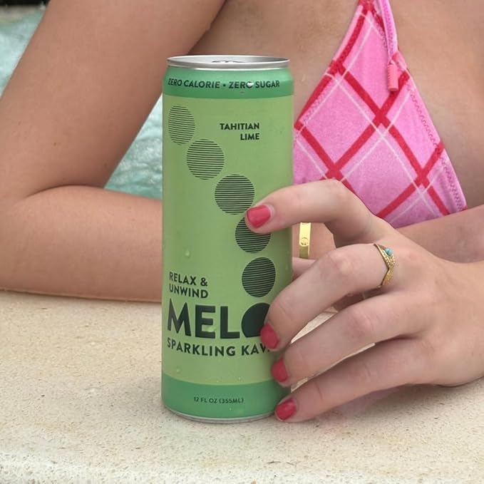 Melo Sparkling Kava Drink, Tahitian Lime, Sugar Free Non Alcoholic Drinks with Zero Calories, Gluten Free, Vegan, 100% Natural Mocktail with 750mg Kava Root per Drink, 12 Pack, 12 oz Cans