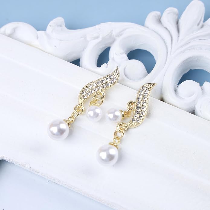 Vintage Crystal Pearl Drop Earrings Sparkly Leaf Earrings Rhinestone Pearl Dangle Earrings Gold Cz Spiral Leaf Earring Jewelry for Women