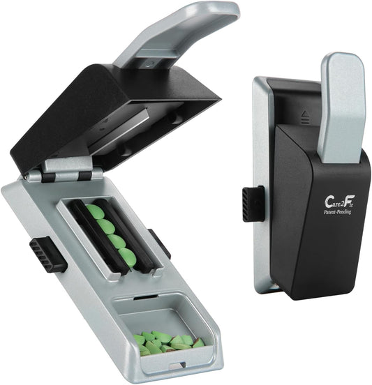 Auto Centering Pill Cutter Device, Pill Splitter Made of Aviation Aluminum Alloy with 402 Stainless Blade, Anti Cut Design,Ergonomic Operation Control,Designed in The USA (Silvery)