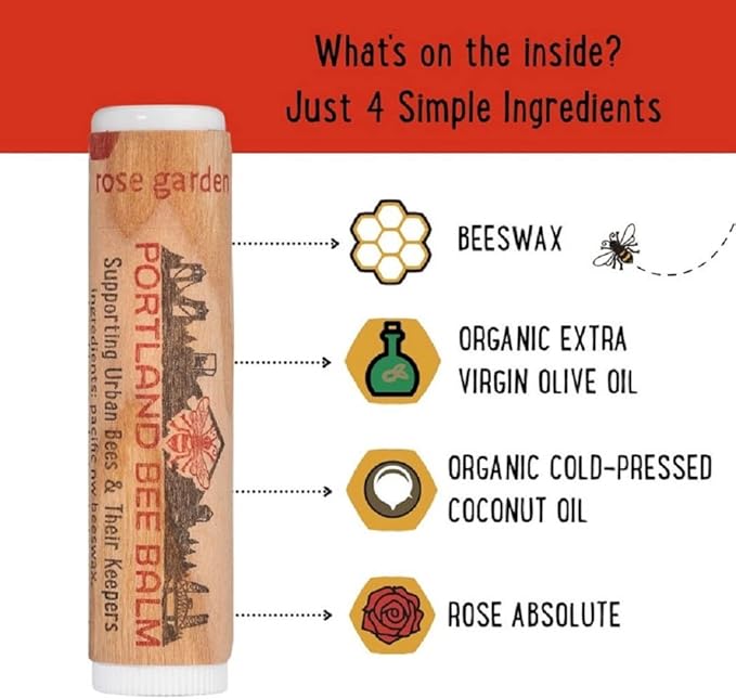 Portland Bee Balm All Natural Handmade Beeswax Based Lip Balm, Rose Garden 1 Count