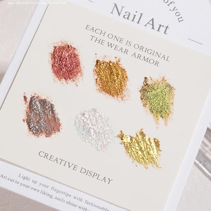 Metallic Nail Art Glitter Set, 6 Colors Gold Flakes for Nails, Mud Texture, Gold Leaf Chameleon Chrome Flakes, Golden Foils Nail Art Decoration, Professional Manicure Supplies