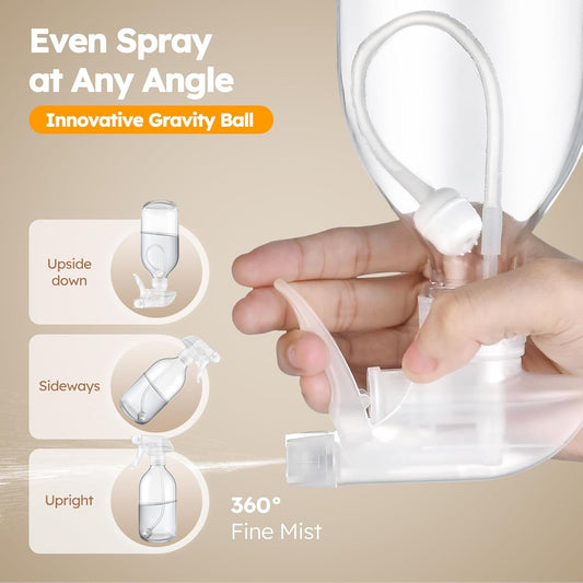 Tecohouse 2 Pack 360° Glass Spray Bottles Clear, 16 oz Empty Refillable Containers with Adjustable Spray Nozzles, Spray Bottles for Cleaning Solutions and Plants