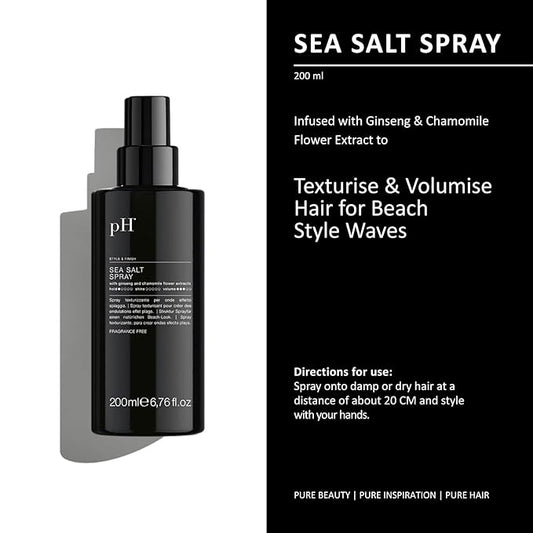 pH PURE HAIR Sea Salt Spray for Beach Waves - Volumizing Hair Spray for All Hair Types - Lightweight Unscented Formula for Textured Wavy Hair - Perfect for Curly, Wavy & Straight Hair - 6.76 Oz