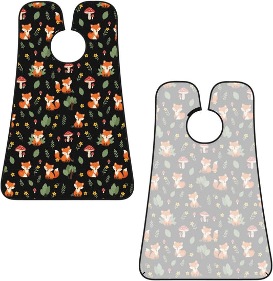 Beard Bib with 3 Suction Cups, Non-Stick Waterproof Hair Catcher Apron, Men's Shaving Essential for Grooming, Red Mushroom Green Leaves Flowers Floral Fox Black Shave Bib