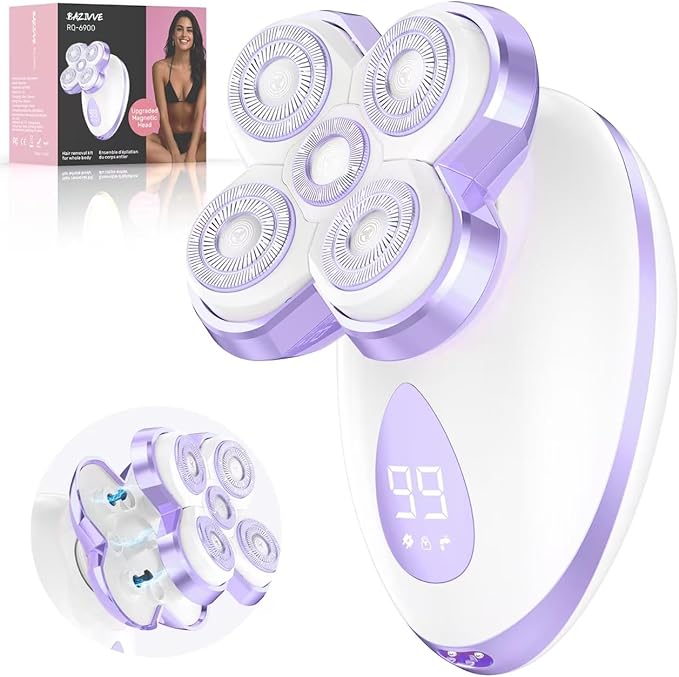 Electric Razors for Women - Upgraded Magnetic Electric Shaver for Women, Cordless Painless Hair Remover for Legs Bikini Face, Lady Trimmer for Sensitive Skin, Detachable and Waterproof, Grape