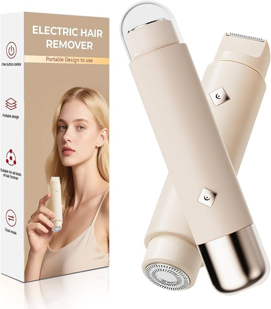 Dermave Bikini Shaver - Electric Bikini Trimmer for Women, Dual Head Shaver, 2-in-1 Womens Electric Razor (Beige)