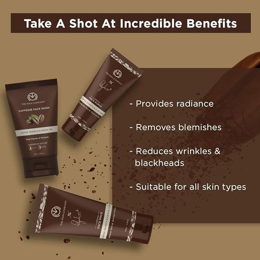 The Man Company Coffee Face Care Kit with Face Wash, Face Scrub, Face Pack | Cleanses, Detoxifies, Relaxes, Glowing and Brightening Skin - Pack of 3