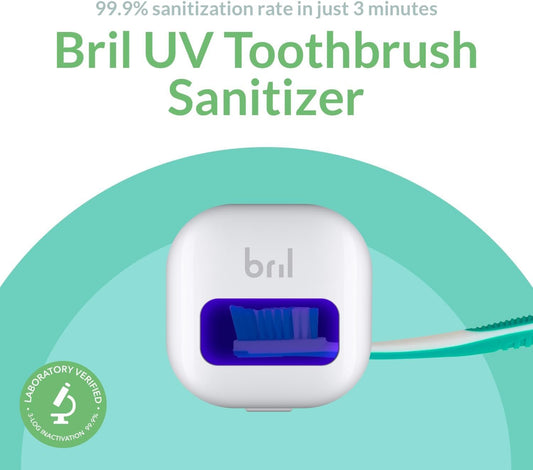 Bril UV-C Toothbrush Sanitizer, Portable Cleaner, Travel Cover, Magnetic Holder, and Rechargeable Case for Any Size Toothbrush, White
