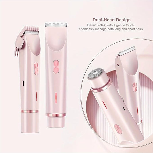 2025 Womens Shaver Dual-Head Bikini Trimmer for Women 2-in-1 Women's Body Shaver USB Charge Waterproof Painless Electric Razors for Silk Skin (Pink)