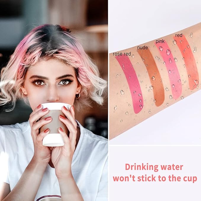 FLIPNEX 20Pcs Cotton Swab Tattoo Lipstick, Tattoo Lipstick Cotton Swab Lip Tint, Waterproof and Long Lasting Liquid Non-Stick Portable Lip Gloss (Rose)