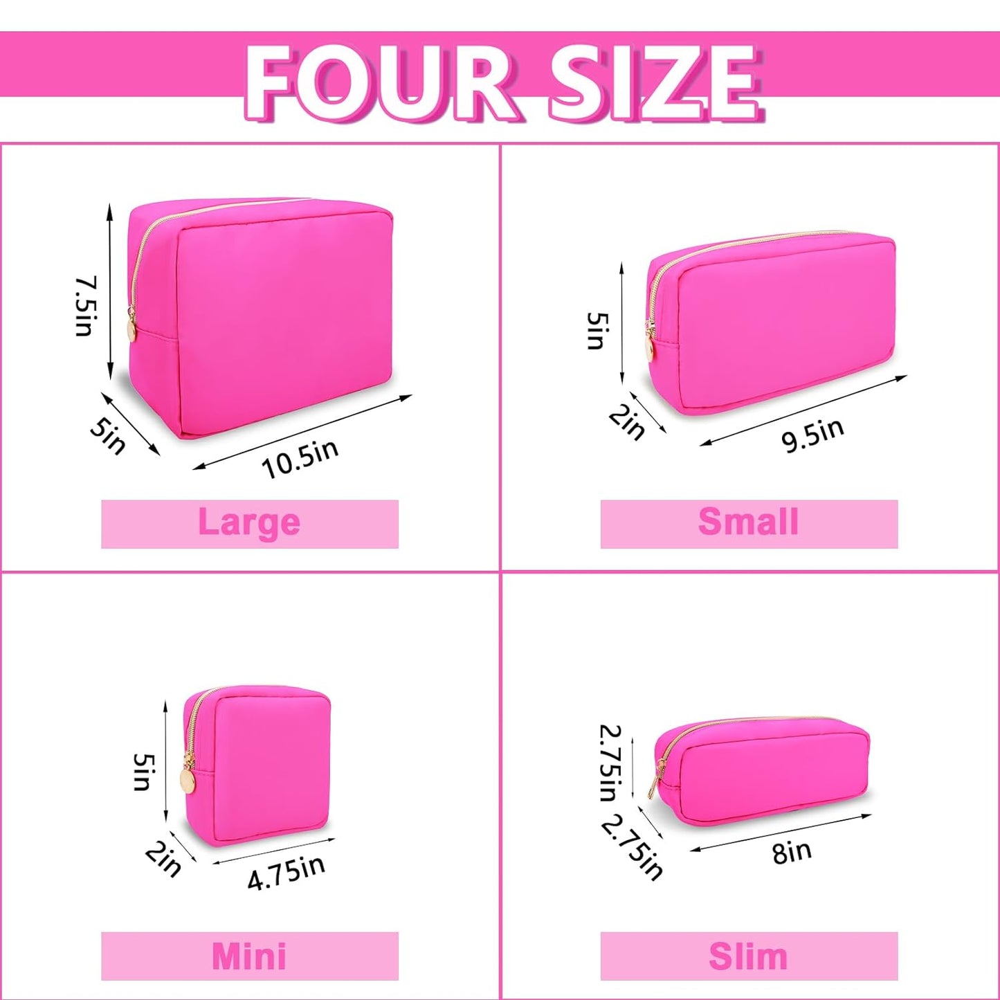 Small Pencil Case Makeup Bag for Purse, Cute Pencil Pouch Preppy Nylon Makeup Brush Bag with Zipper , Girls Portable Stationery Storage Case Small Pen Bag for Office School College(Slim-Bubblegum)