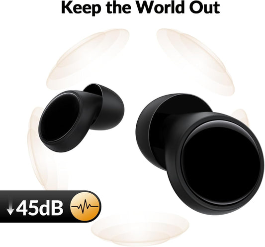 Ear Plugs for Sleeping 45dB Noise Cancelling Ear Plugs for Concerts, Focus, Travel, Work Silicone Hearing Protection Earplugs with 8 Tips (XS-L) Reusable Noise Reduction Ear Plug for Snoring Black