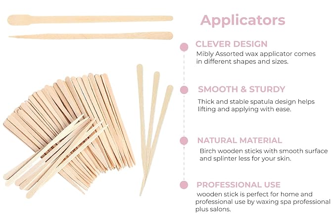 Mibly 1000 Pcs Wooden Wax Sticks - Eyebrow, Lip, Nose Small Waxing Applicator Sticks for Hair Removal and Smooth Skin - Spa and Home Usage