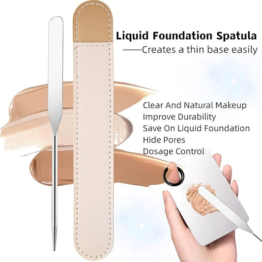 Makeup Spatula and Makeup Palette, Stainless Steel Foundation Palette & Tiny Spatula Tool for Nail, Art, Eye Shadow, Eyelash, Face Makeup (Stainless Steel Palette)