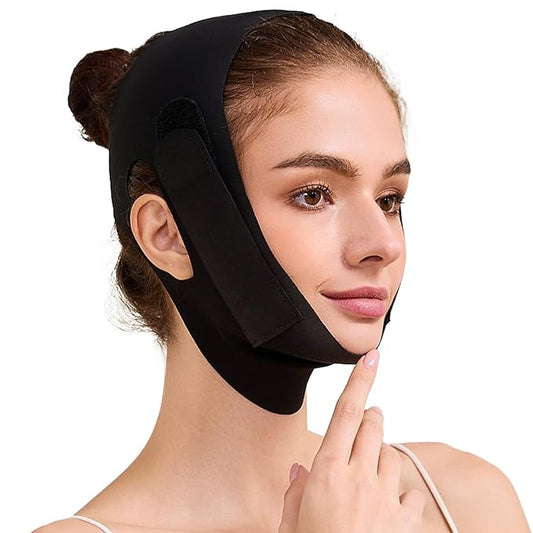 Face Slimming Strap, Double Chin Reducer Band, Graphene V-Line Mask Chin Up Mask V Shaped Face Mask Chin strap for sleeping, V-Line Lifting Mask for Women, Black,Medium