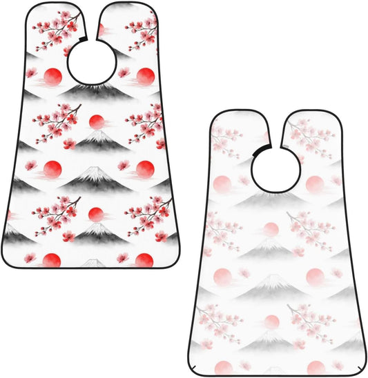 Men's Shaving Accessory Japanese Blossom Watercolor Cherry Flower Mountain, Waterproof Beard Apron with Hair Catcher & Suction Cups