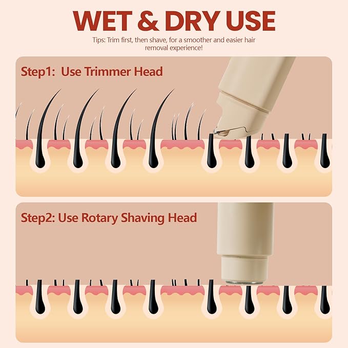 Dermave Bikini Shaver - Electric Bikini Trimmer for Women, Dual Head Shaver, 2-in-1 Womens Electric Razor (Beige)