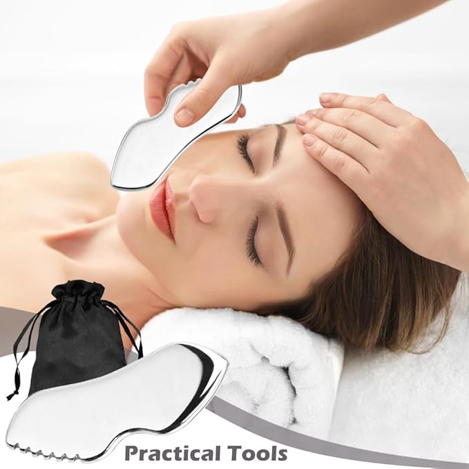 Stainless Steel Gua Sha Facial Tools, Upgrade Gua Sha for Facial Skin, Portable Eyes Neck Massage, Metal Gua Sha Tighten Skin Massage Guasha Beauty Tool
