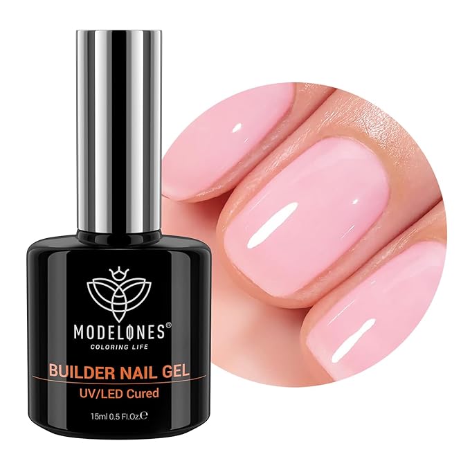 modelones Builder Nail Gel, 8-in-One Pink Builder for Nail Thickening, U/V LED Lamp Cured Hard Color Base Extension Rhinestone Tips Glue Gel Polish in a Bottle for DIY Home Manicure Women