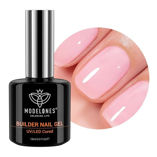 modelones Builder Nail Gel, 8-in-One Pink Builder for Nail Thickening, U/V LED Lamp Cured Hard Color Base Extension Rhinestone Tips Glue Gel Polish in a Bottle for DIY Home Manicure Women