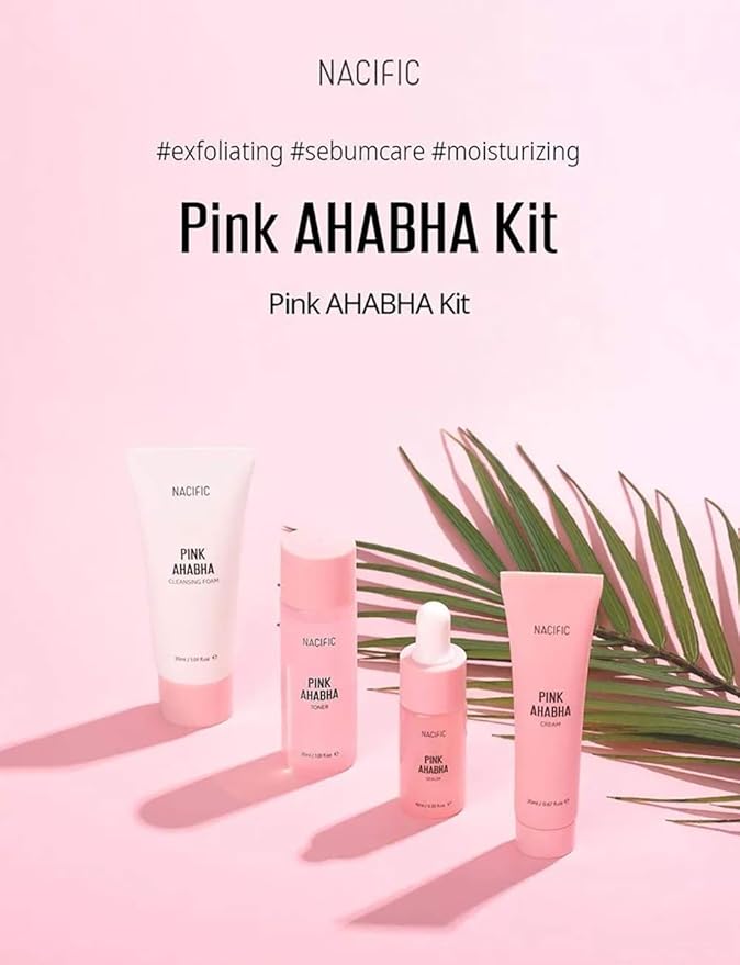Nacific Pink AHA BHA Kit (Cleansing Foam, Toner, Serum, Cream) Travel Size Skin Care Set
