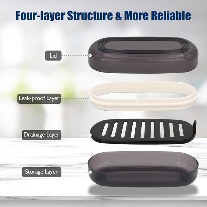 Shampoo Bar Holder Travel Case, Large Soap Holder for 5 oz/10 oz Oversized Bars, Durable & Versatile Storage Soap Container with Drainage Layer (1 Pack, Black Style A-Large)