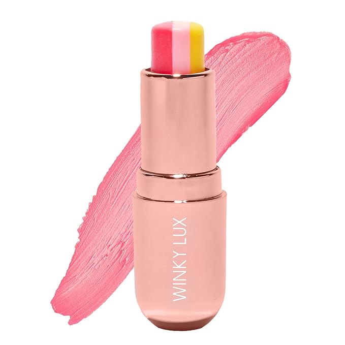 Winky Lux Pink Lemonade Tri-Color Tinted Lip Balm – Lip Care with Jojoba Oil & Vitamin E, Sheer Tint, Juicy Citrus Scent, Softens and Hydrates Dry Lips
