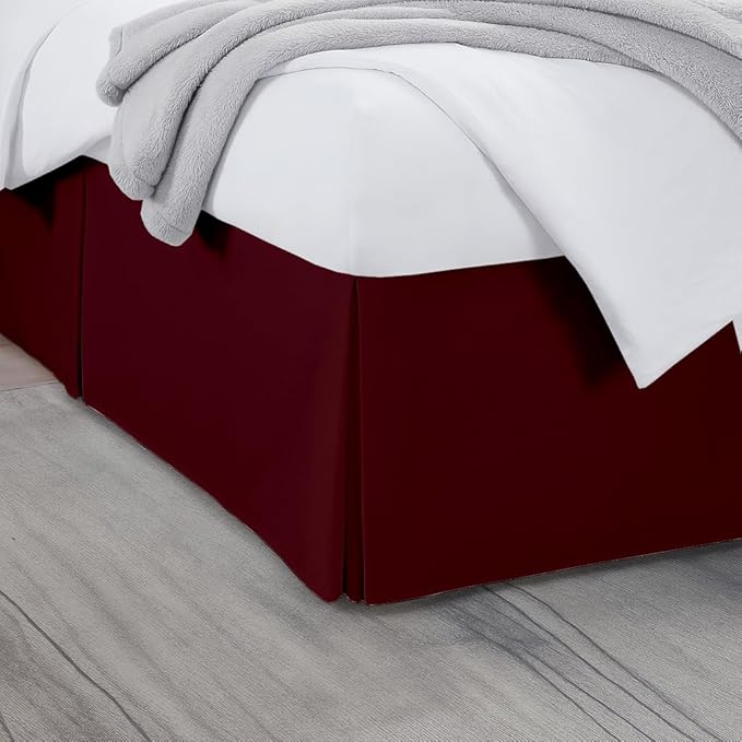 Queen Bed Skirt, Luxury 12 Inch Drop Burgundy Pleated Bed Skirt, Double Brushed Microfiber, Box Pleat Design, Wrinkle & Fade Resistant, Easy Fit Tailored Bedskirt for Queen Size Beds