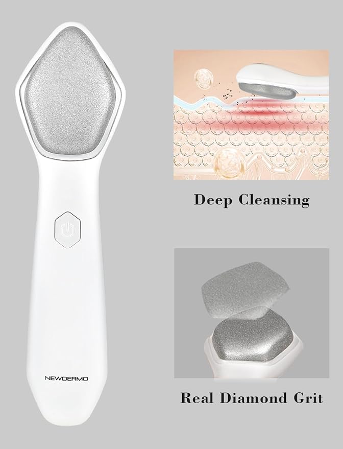 NEWDERMO Microdermabrasion Machine Pro, Large Diamond Electric Microdermabrasion Wand Tool With 3 Levels Frequency for Face Body Exfoliate Skin Care(White)