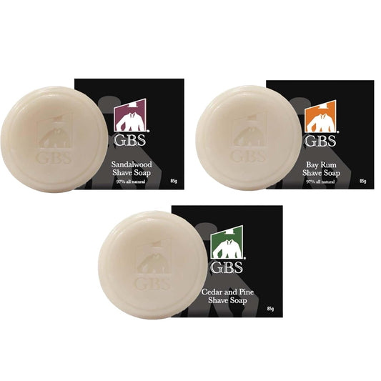 G.B.S 97% All Natural Shave Soap Set for Men, Cedar & Pine, Sandalwood, Bay Rum, Pack of 3