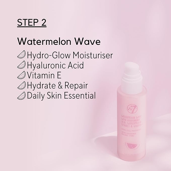 W7 Peachy Clean Makeup Removal, Aftercare & Cleansing Set - Remove Makeup, Moisturise & Soothe Skin and Lips - Including Sweet Dreams Overnight Lip Mask and Watermelon Wave Hydro-Glow Moisturiser