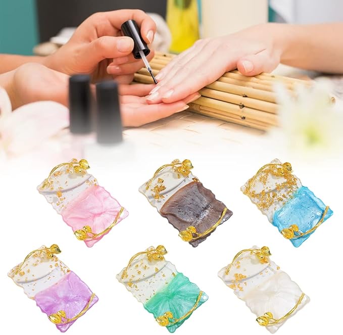 Resin Nail Art Palette, Nail Art Painting Palettes with Nail Palette Stirring Rod Gold Edge Nail Holder Nail Art Display Board Fashion Delicate Nail Tool Accessories, Type 3
