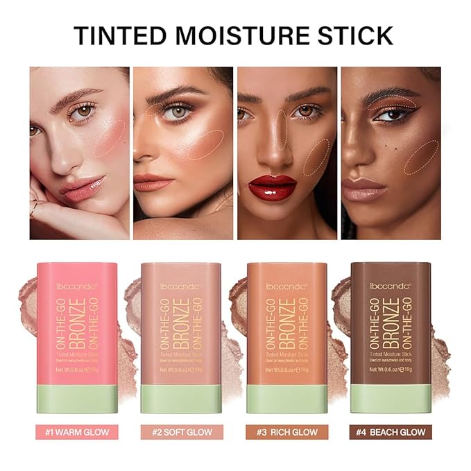 Multi-Use Makeup Blush Stick, Beauty Tinted Solid Blush Stick,Facial Contouring Highlight & Brighten Face Stick, Waterproof Moisturizer Stick, Suitable for All Skin (4#Beach Glow)