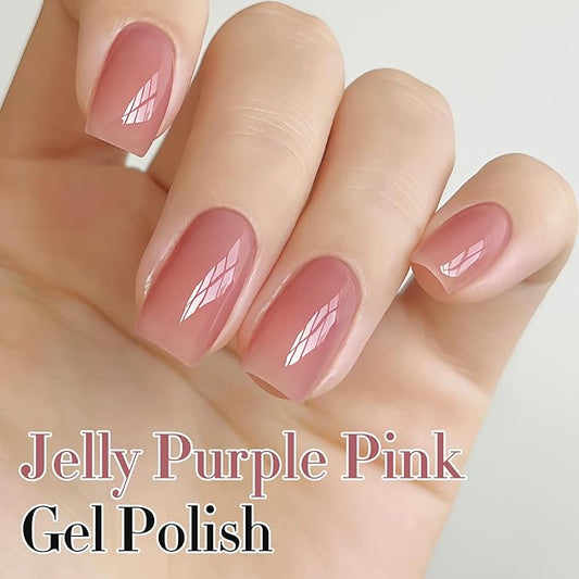 Double Rhythm 0.50 OZ Translucent Gel Polish Same Color Same Bottle Sheer Pastel Neutral Natural Milky 15 ML Jelly UV Nail Art DIY at Home (Pale Purple Pink-A1495)