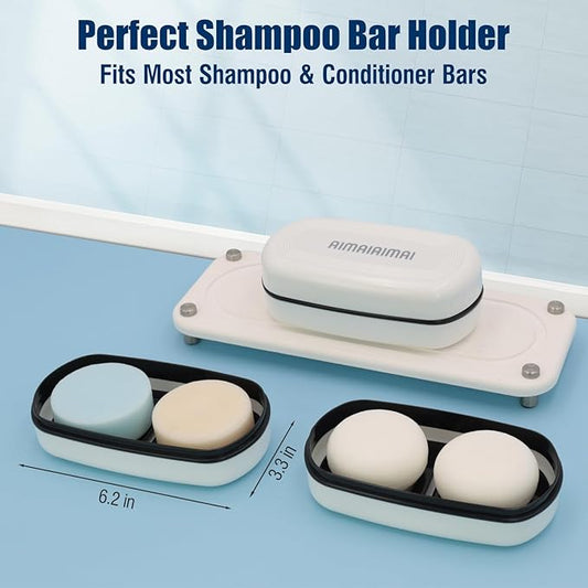 Shampoo Bar Holder Travel Case, Large Soap Holder for 5 oz/10 oz Oversized Bars, Durable & Versatile Storage Soap Container with Drainage Layer (1 Pack, White Style A-Large)