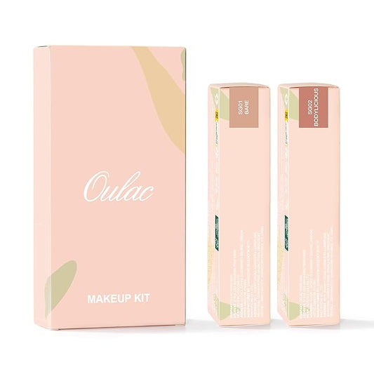 Oulac Beige Nude Satin Lipstick Set - Matte Lip Base, Full Coverage Lip Color, Satin Matte Finish, Cream Texture, Hydrating, Infused with Hyaluronic Acid, 4g*2 SG01+SG02