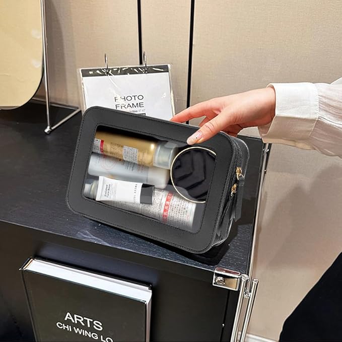 Clear Makeup Bag Small, TSA Approved Portable Toiletry Bag with Zipper Cosmetic Travel Bag Makeup Organizer Case Mini Makeup Pouch for Purse Car Organizer Bag for Women Men